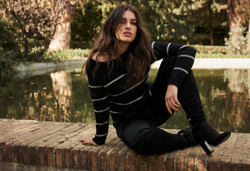 Model Lorena Duran wears Violeta by Mango metallic appliqués sweater