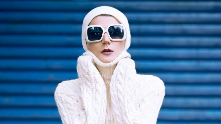 Winter Fashion Sweater Sunglasses Model