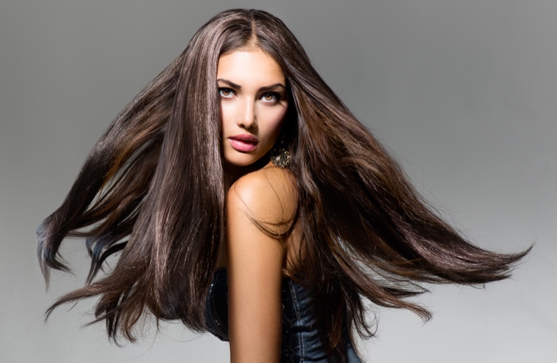 Woman Long Brown Hair Extensions Beauty