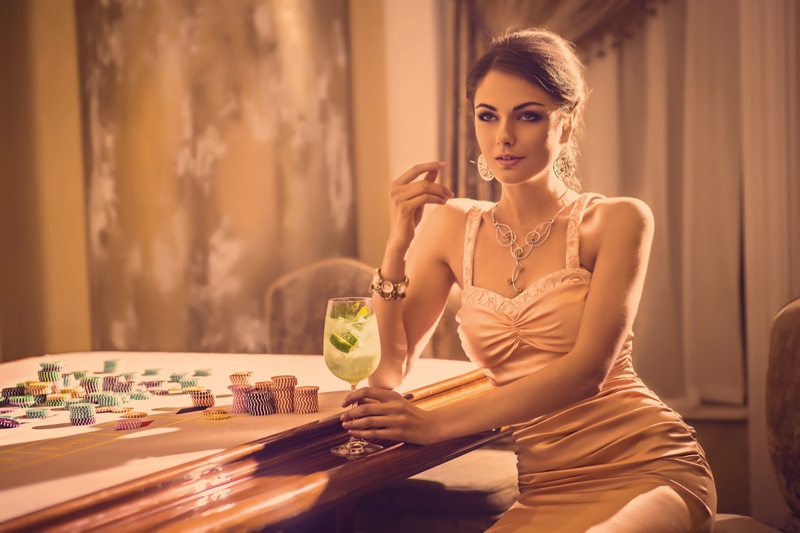 Attractive Woman Pink Dress Casino Drink