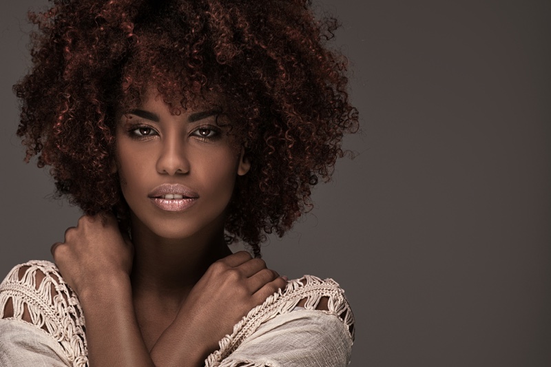 Black Model Red Curly Afro Hair Beauty