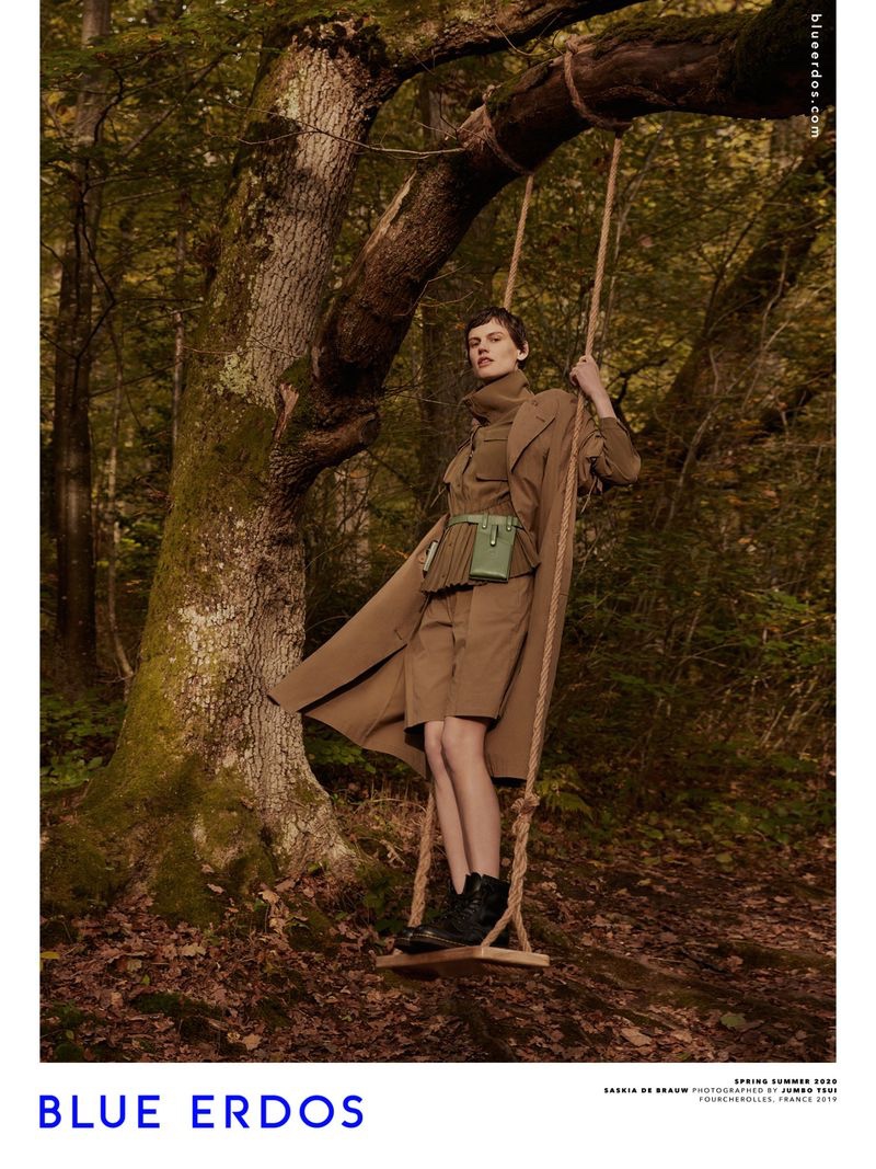 Posing on a swing, Saskia de Brauw fronts Blue Erdos spring-summer 2020 campaign