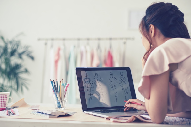 Designer Looking Laptop Pink Dress Sketches