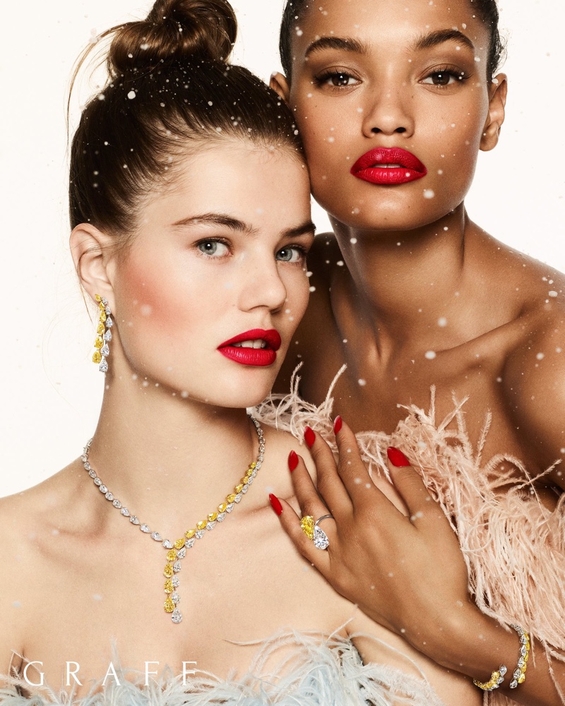 Models Lameka Fox and Myrthe Bolt front Graff Diamonds Christmas 2019 campaign