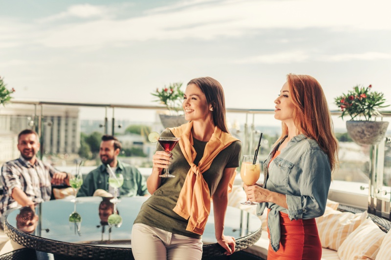 Group Women Men Rooftop Bar