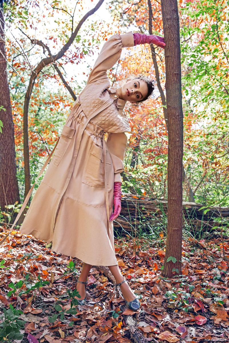 Aje Desert Stones Swag Dress, Wing & Weft Gloves Elbow Length Ruched Pink Leather Gloves and Andrea Gomez Gioia Navy Faux Python Shoes. Photo: Della Bass