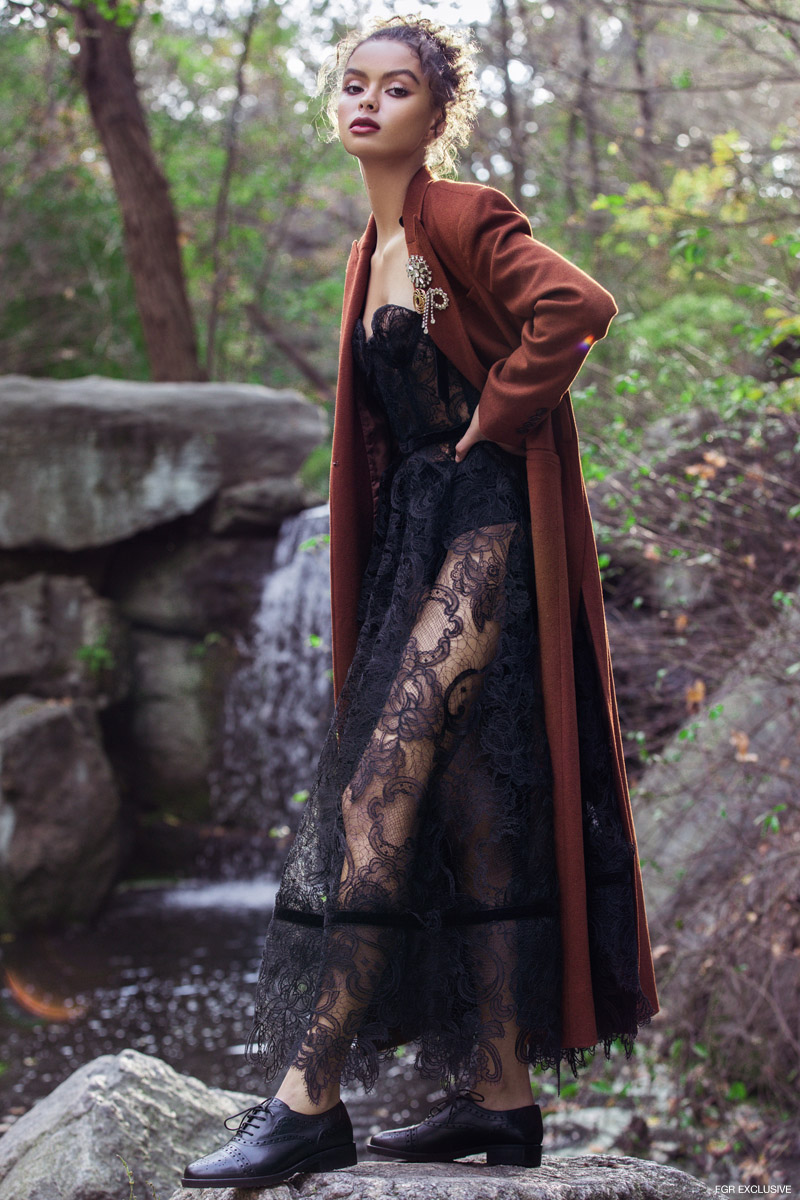 AMUR Jacob Coat, Corvus + Crux Lace Dress and GEOX Bettanie Woman Shoe. Photo: Della Bass