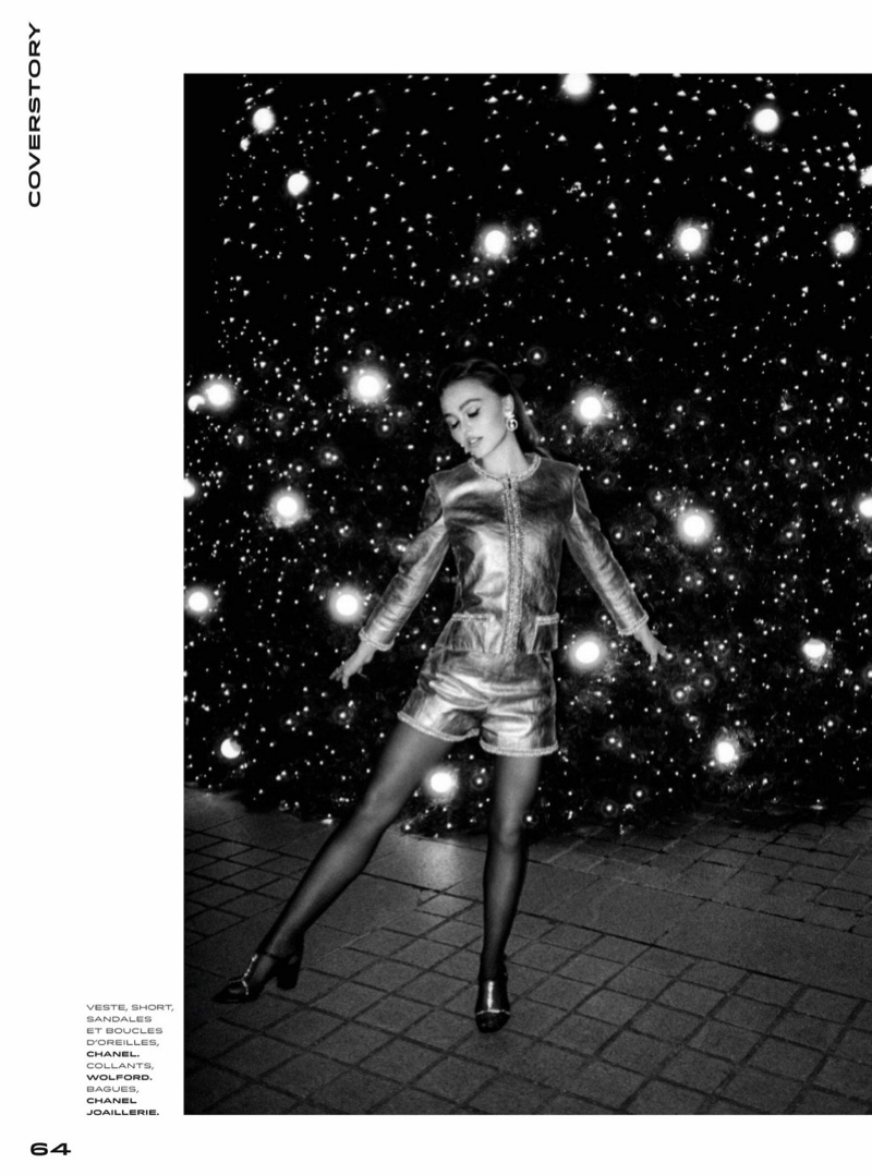 Posing with lights, Lily-Rose Depp wears Chanel ensemble