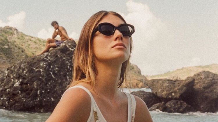 Lorena Rae Relaxes in Solid & Striped Holiday ’20 Swimwear