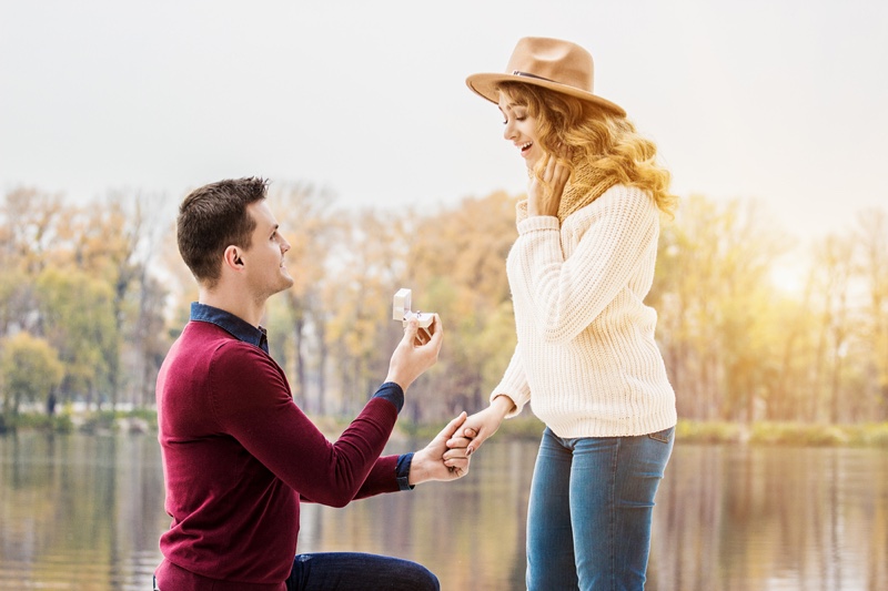 Man Proposing to Woman Park Outdoors