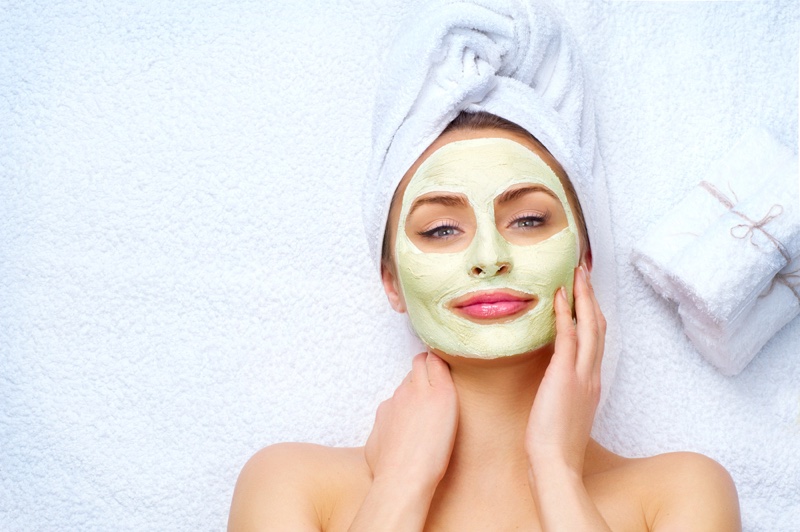 Model Wearing Green Face Mask Beauty Spa