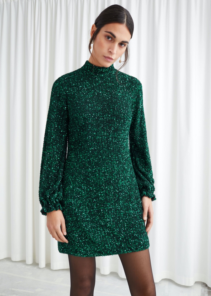 & Other Stories Balloon Sleeve Sequined Mini Dress $149