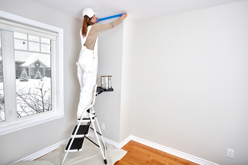 Painter Woman Masking Tape Overalls Room