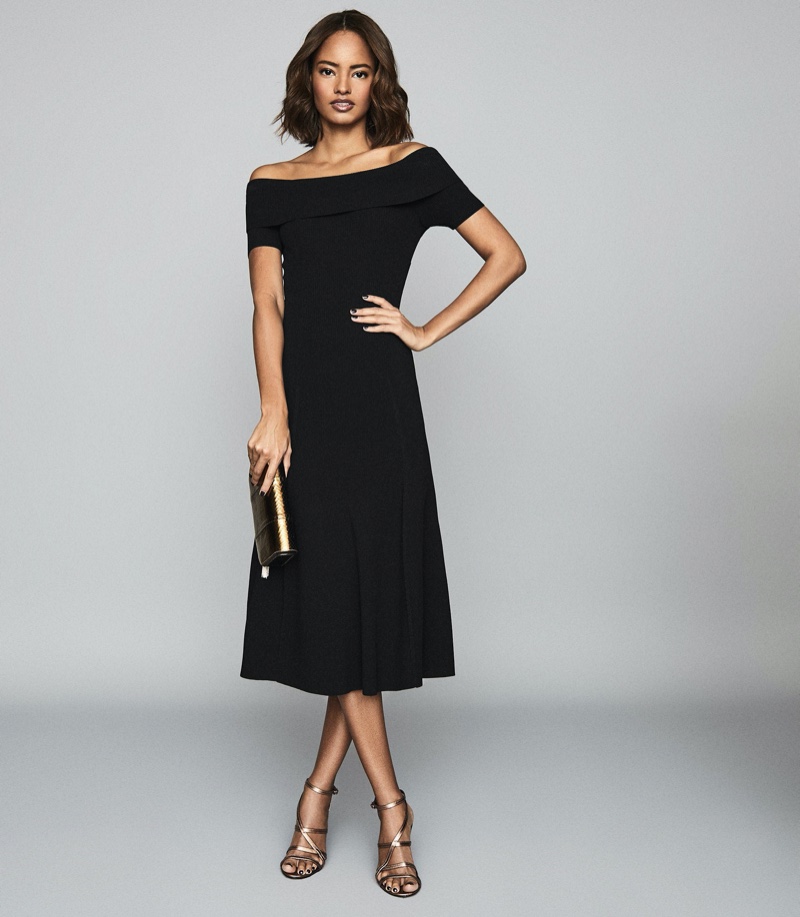 REISS Melissa Bateau Neckline Midi Dress $370