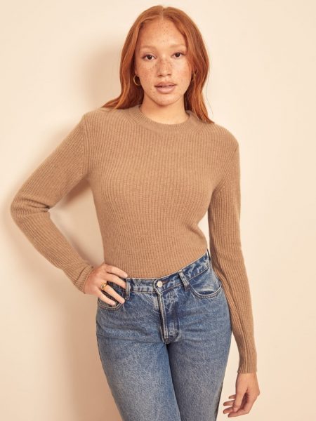 Reformation's December Sale is Here - Get Up to 40% Off! Reformation Cesina Cashmere Sweater in Camel $159.60 (previously $228)