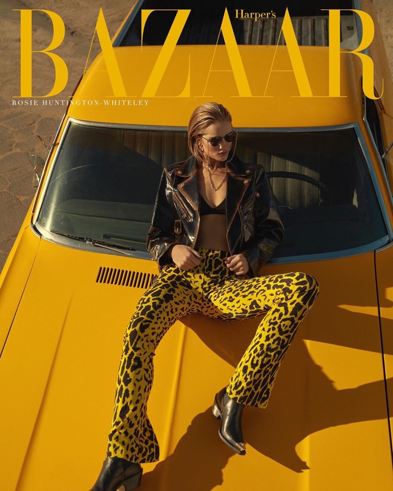 Rosie Huntington-Whiteley Models Sleek Fashions for Harper's Bazaar Greece