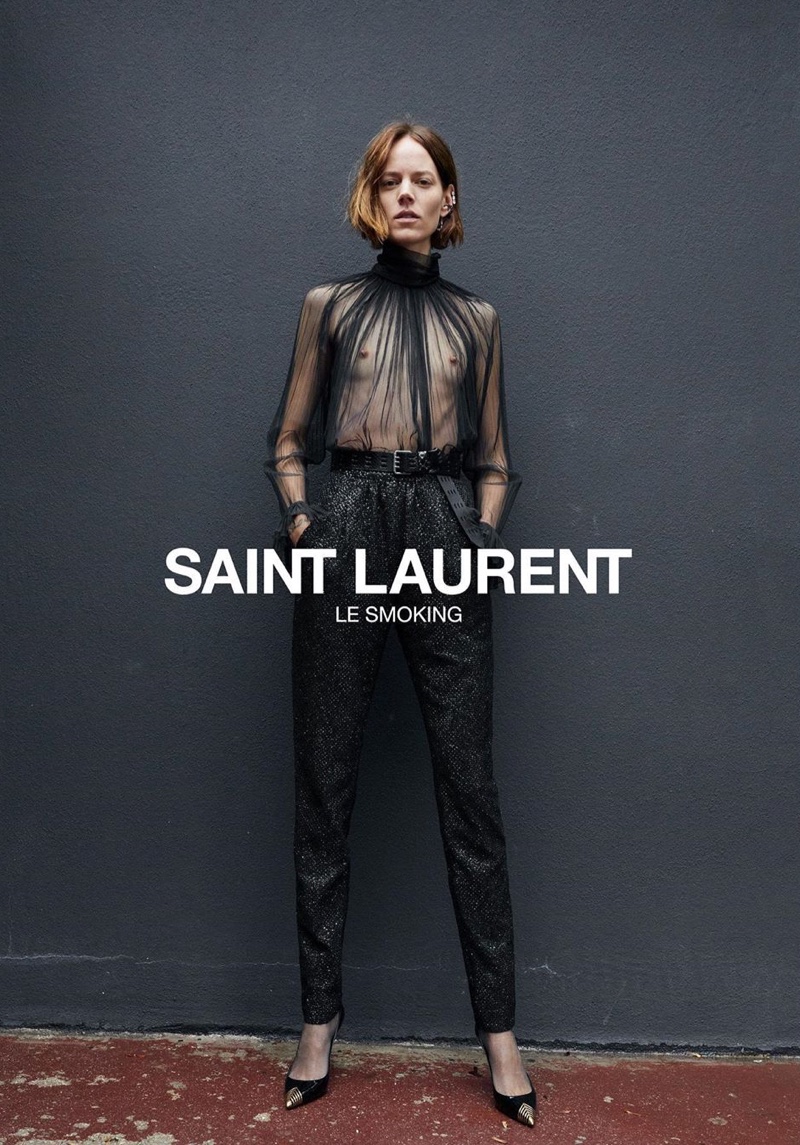 Freja Beha Erichsen appears in Saint Laurent Le Smoking 2019 #YSL28 campaign