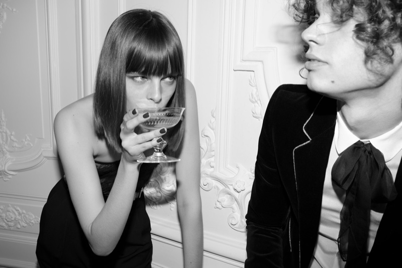 Models Aylah Peterson and Erin Mommsen pose for Saint Laurent