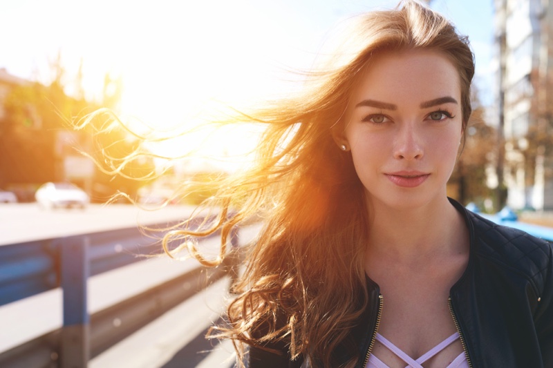 Smiling Woman Outdoors Attractive Sun