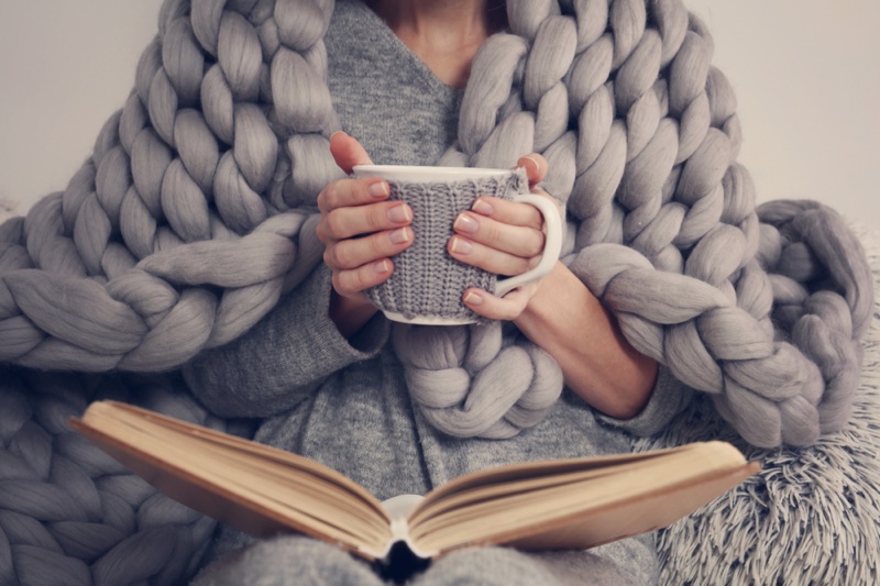 Grey Sweater Blanket Woman Relaxing Mug