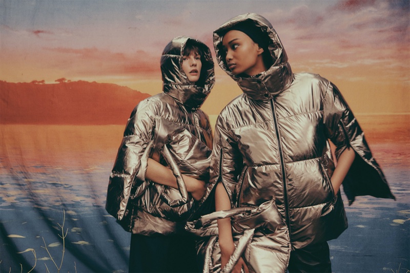 Metallic puffer jackets appear in Zara Join Life Upcycled winter 2019 collection
