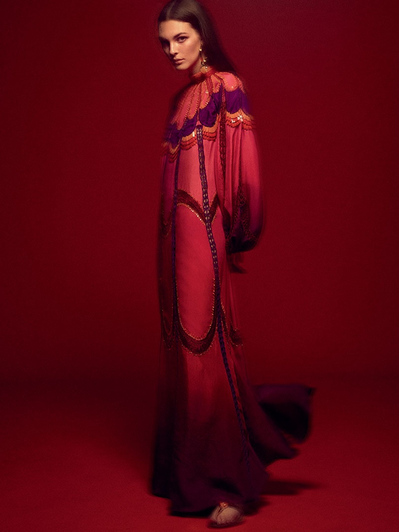 Model Vittoria Ceretti wears red gown in Alberta Ferretti spring-summer 2020 campaign