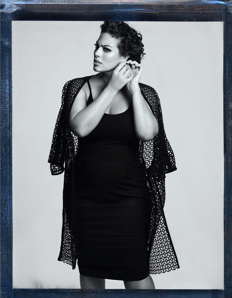 Captured in black and white, Ashley Graham appears in Marina Rinaldi spring-summer 2020 campaign