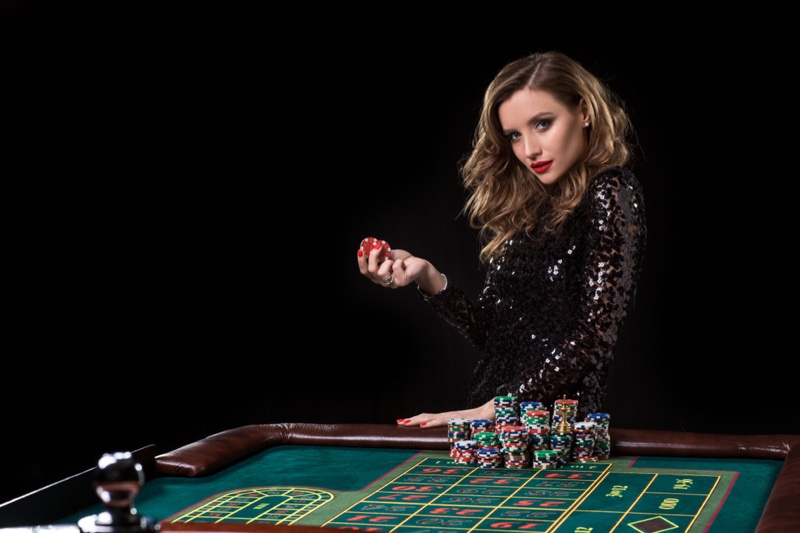Attractive Woman Sequined dress Gambling