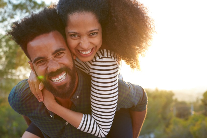 Black Couple Smiling Man Beard Natural Hair