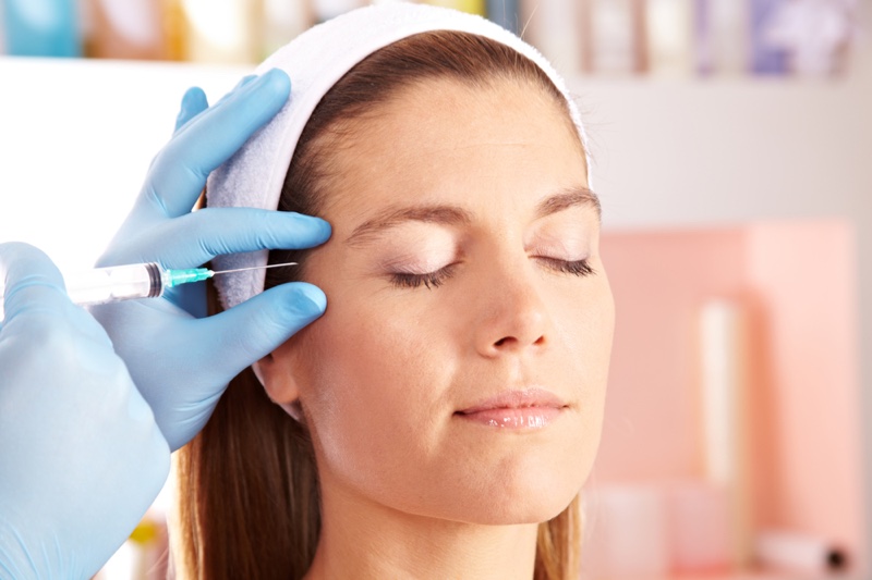 Botox Woman Getting Injection Gloved Hands