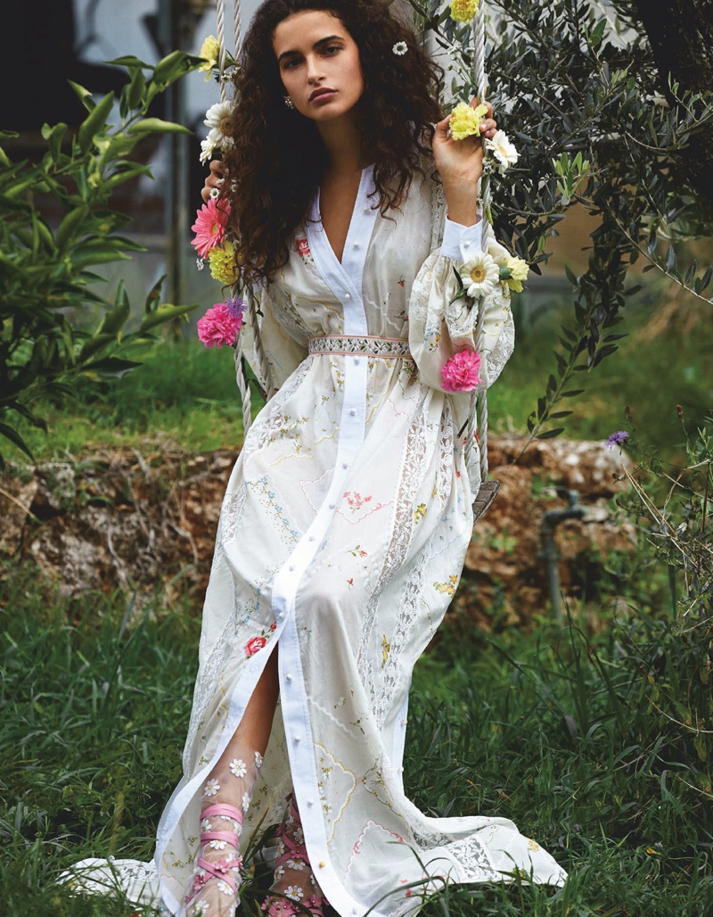 Chiara Scelsi Tries On Romantic Florals for Vogue Japan