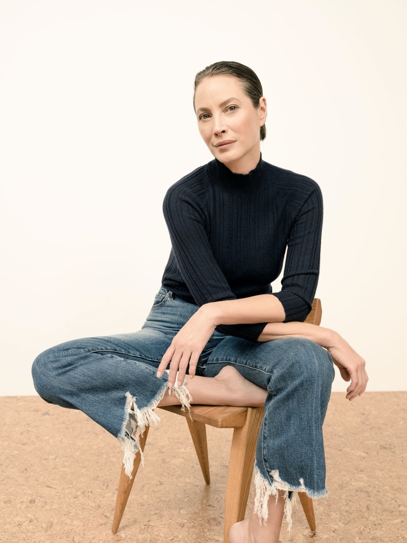 Striking a pose, Christy Turlington appears in J Brand spring 2020 campaign