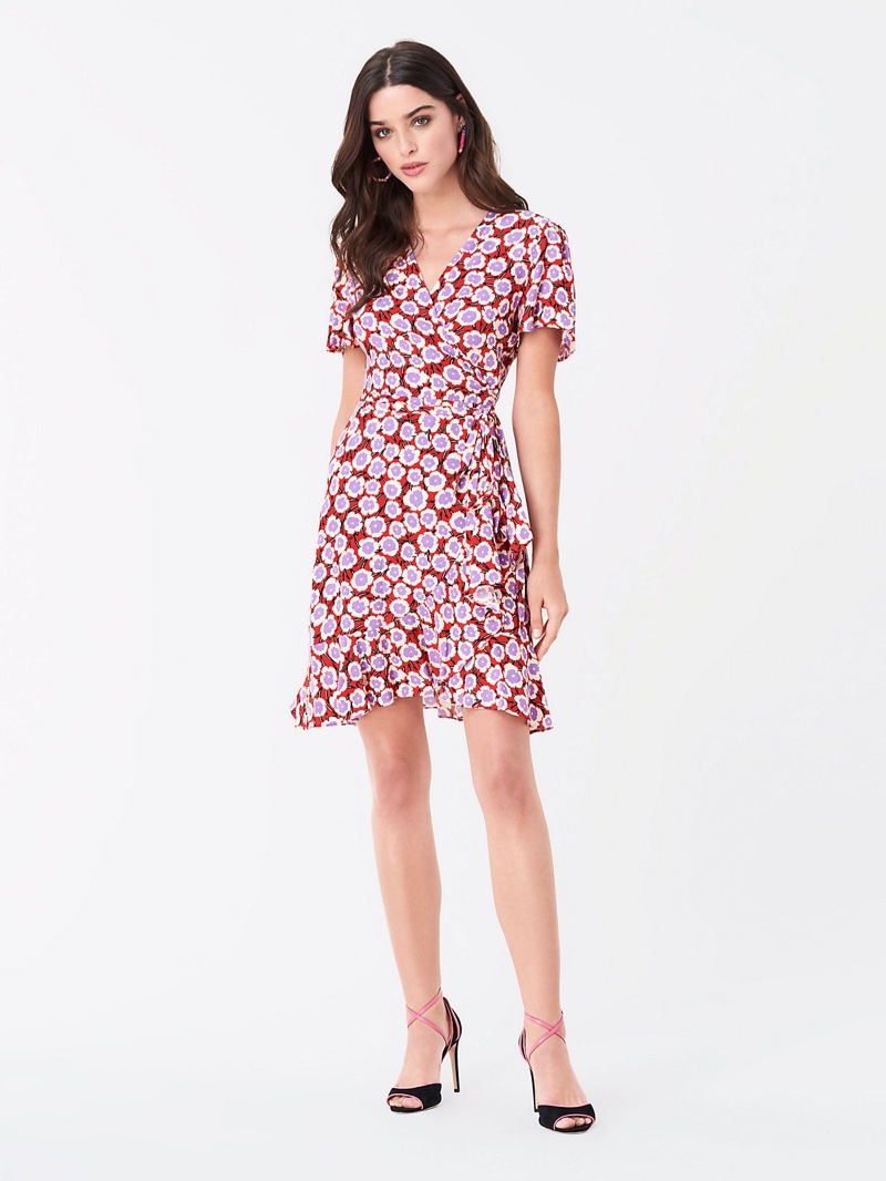 DVF Estrella Ruffled Crepe Mini Wrap Dress $298