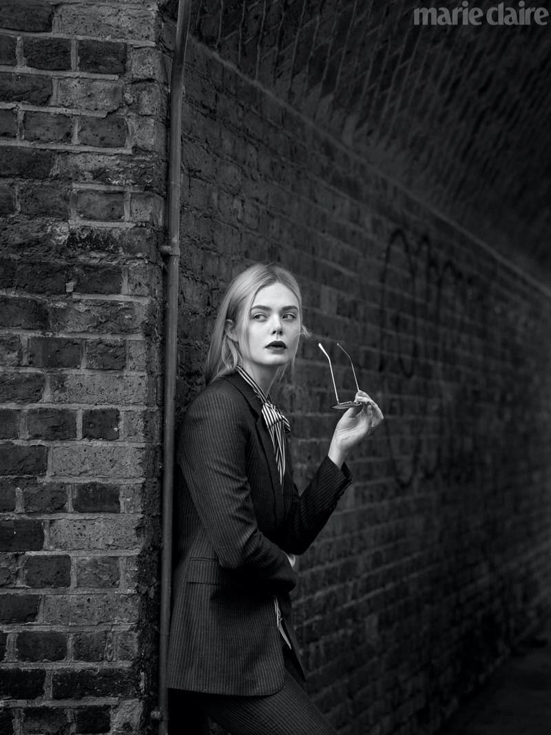 Captured in black and white, Elle Fanning poses for Marie Claire's February issue