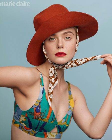 Elle Fanning Strikes a Pose for Marie Claire Actress Elle Fanning embraces prints for the fashion shoot