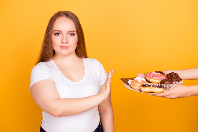 Fat Redhead Woman Denying Sweets Desserts