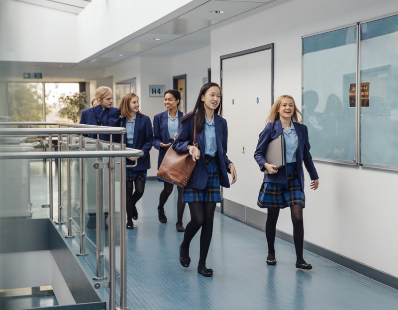 High School Students Walking Halls School Uniform