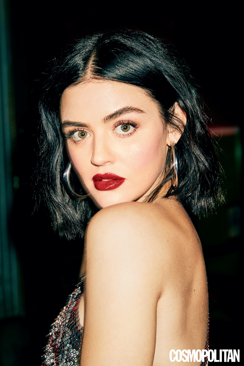 Ready for her closeup, Lucy Hale shows off red lipstick