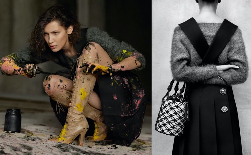 Decorated with paint, Bella Hadid fronts Miu Miu spring-summer 2020 campaign