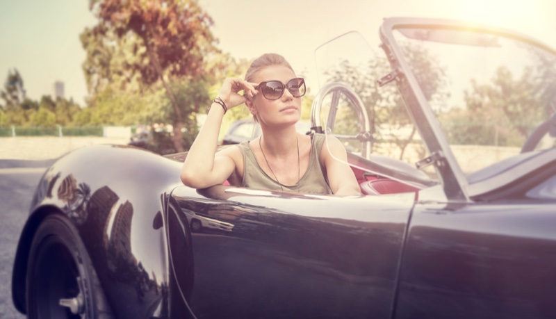 Model Car Stylish Convertible Sunglasses Outside