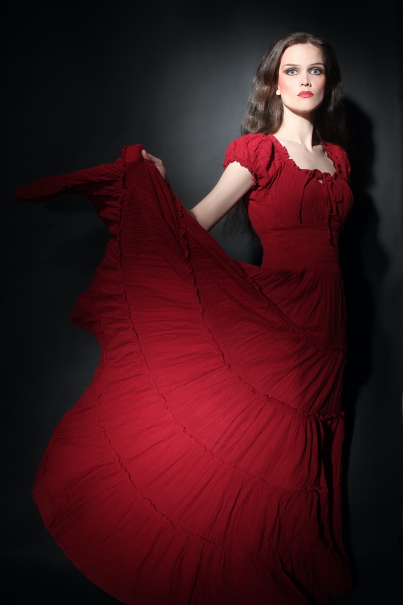 Model Red Dress Flamenco Dancer Style