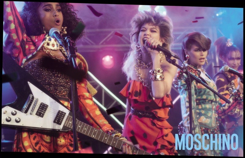 Imaan Hammam, Gigi Hadid, Kaia Gerber and Bella Hadid get rocking in Moschino spring-summer 2020 campaign