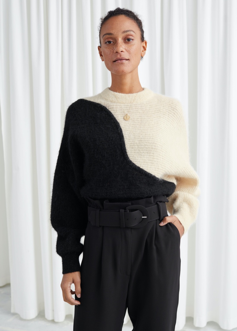 & Other Stories Alpaca Blend Cropped Color Block Sweater $99