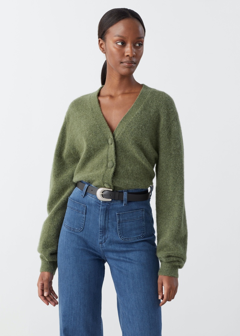 & Other Stories Alpaca Blend V-Neck Cardigan in Khaki $99