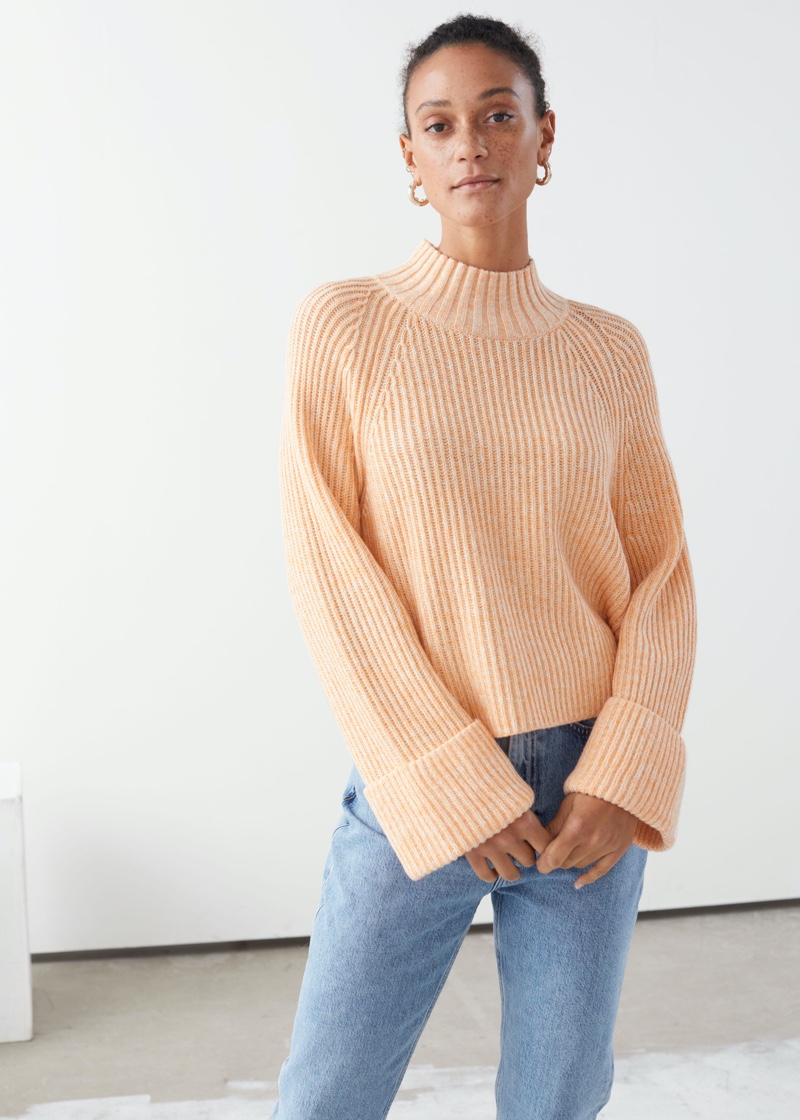 & Other Stories Folded Cuff Mock Neck Knit Sweater $69