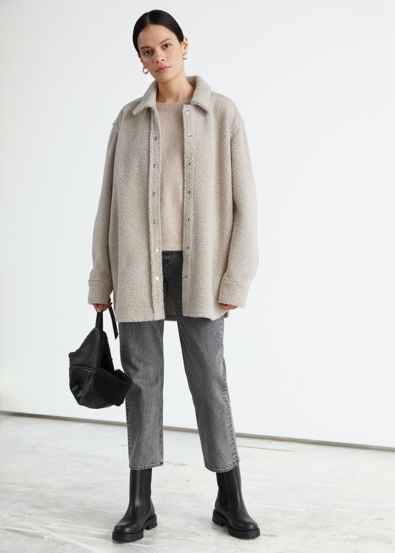 & Other Stories Oversized Wool Blend Boucle Overshirt $179