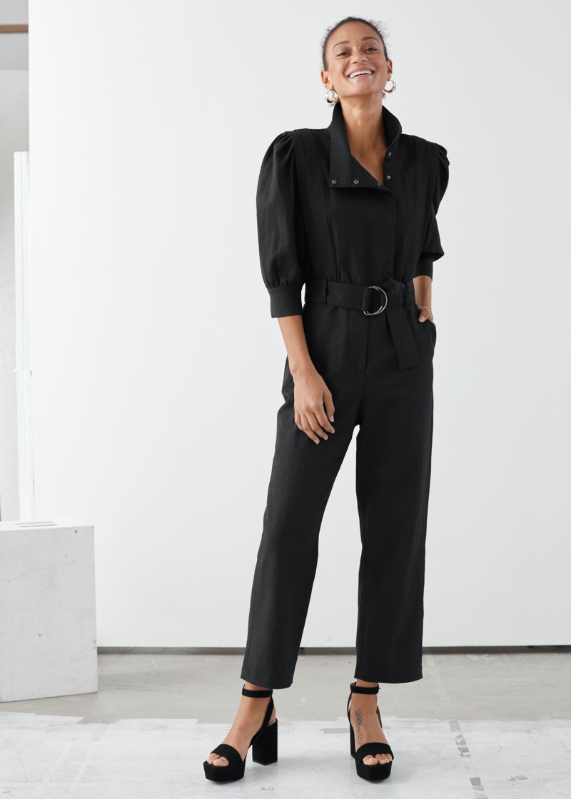 & Other Stories Puff Shoulder Linen Blend Jumpsuit $129