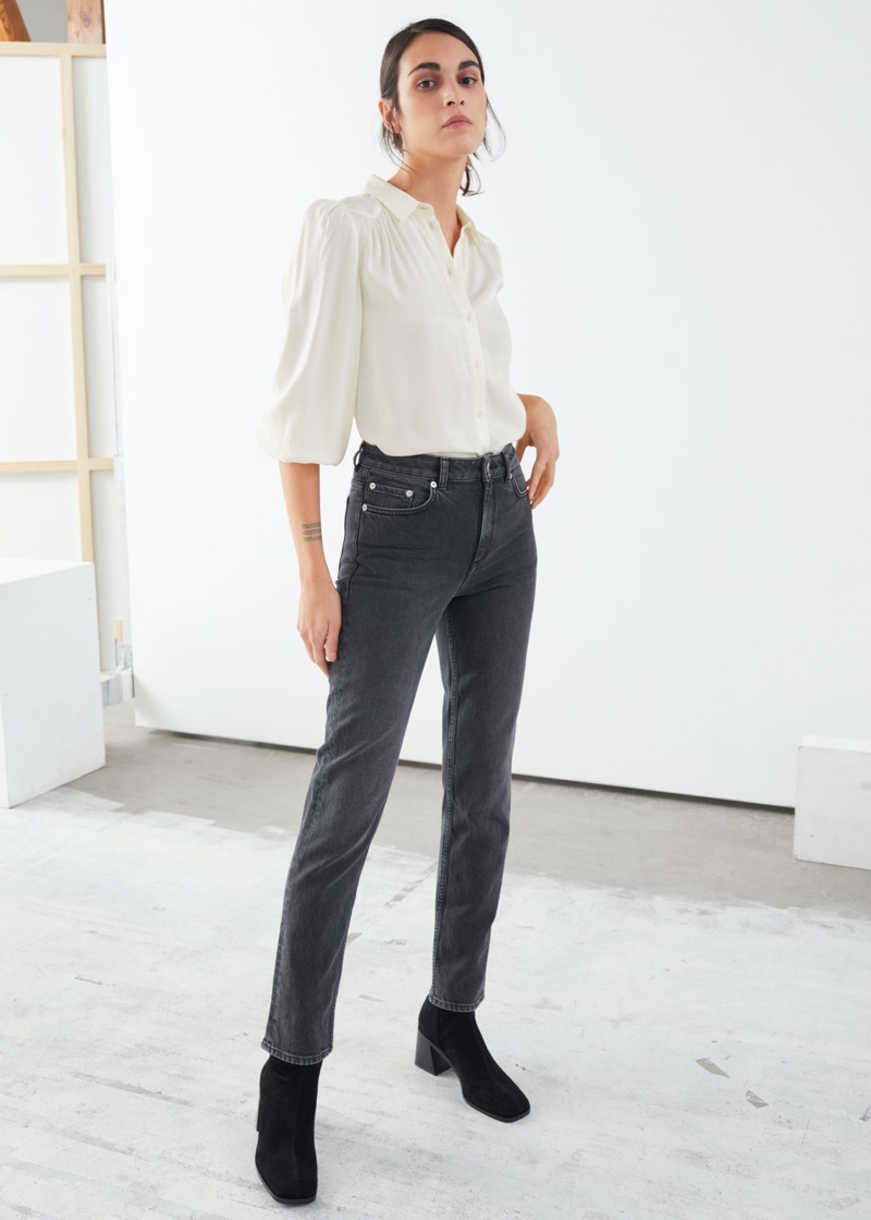 & Other Stories Straight Stretch Jeans in Grey $79