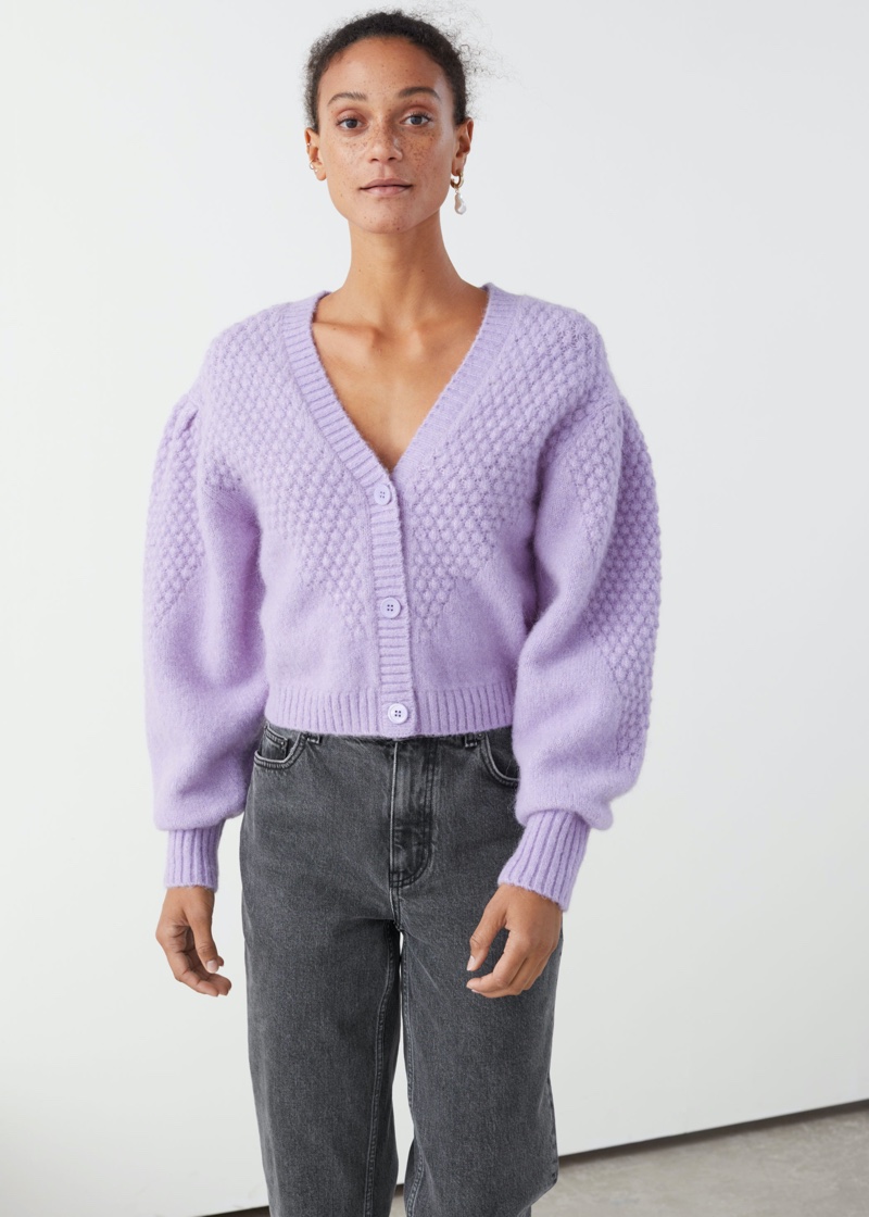 & Other Stories Waffle Knit Wool Blend Cardigan in Lilac $119