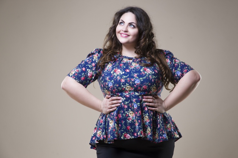 Plus Size Curvy Woman Smiling Floral Print Top